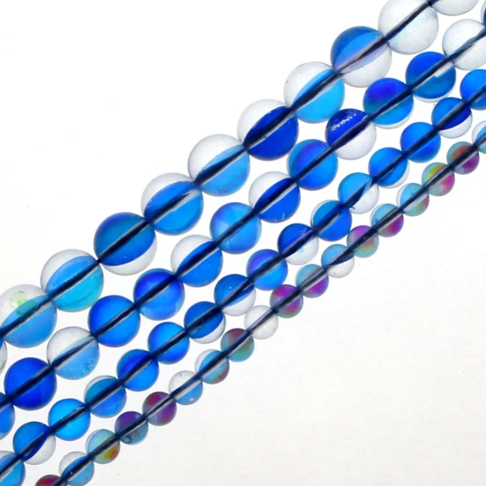 Бусины голубые с блестками для изготовления ювелирных изделий прозрачные