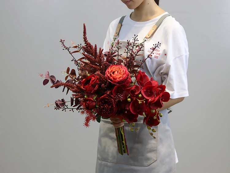 JaneVini Винтаж темно красные шелковые цветы свадебного букеты Искусственные пион