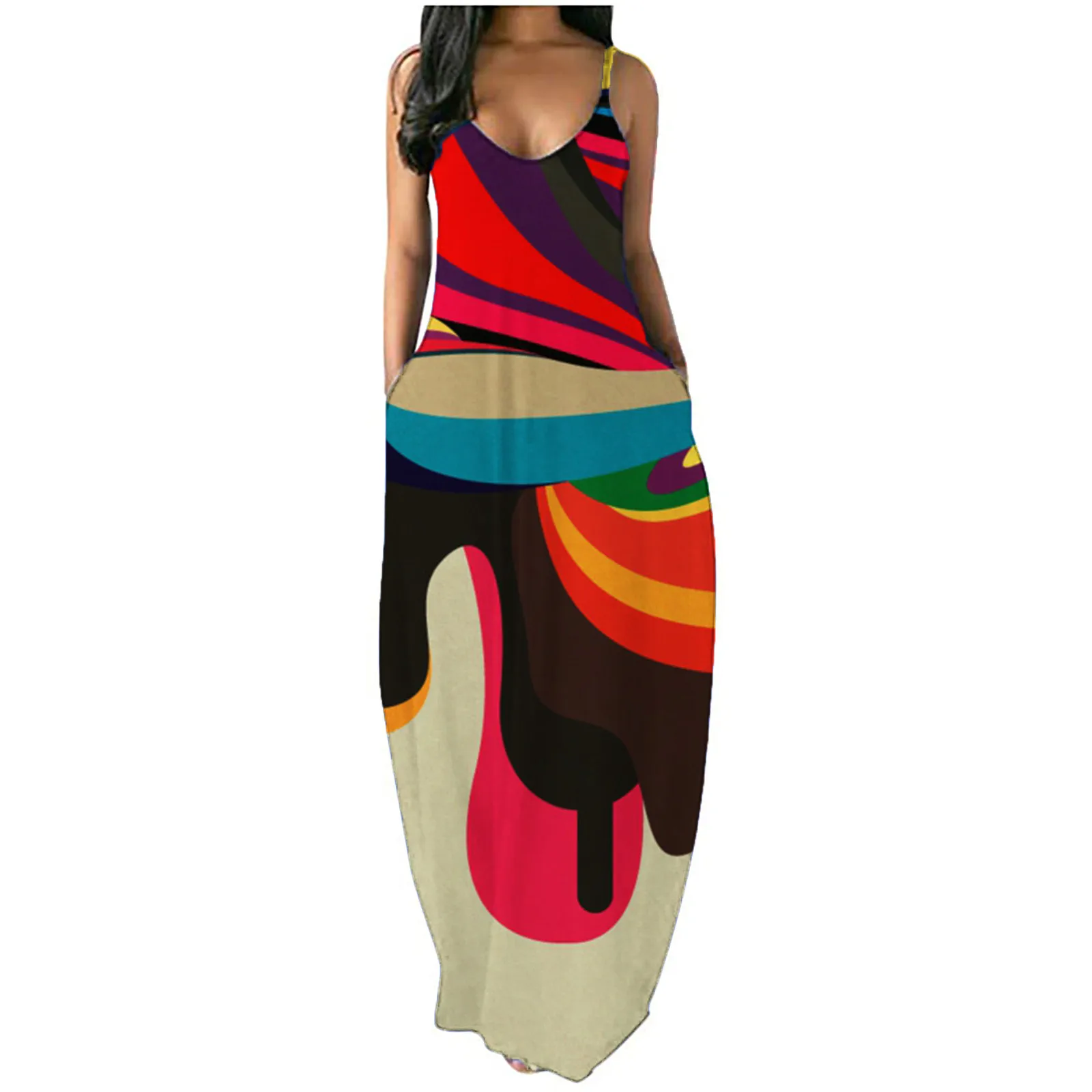 

Женское летнее Платье повседневное длинное сексуальное Платье в полоску без рукавов, длинное Платье размера плюс, Платье на бретелях Корот...