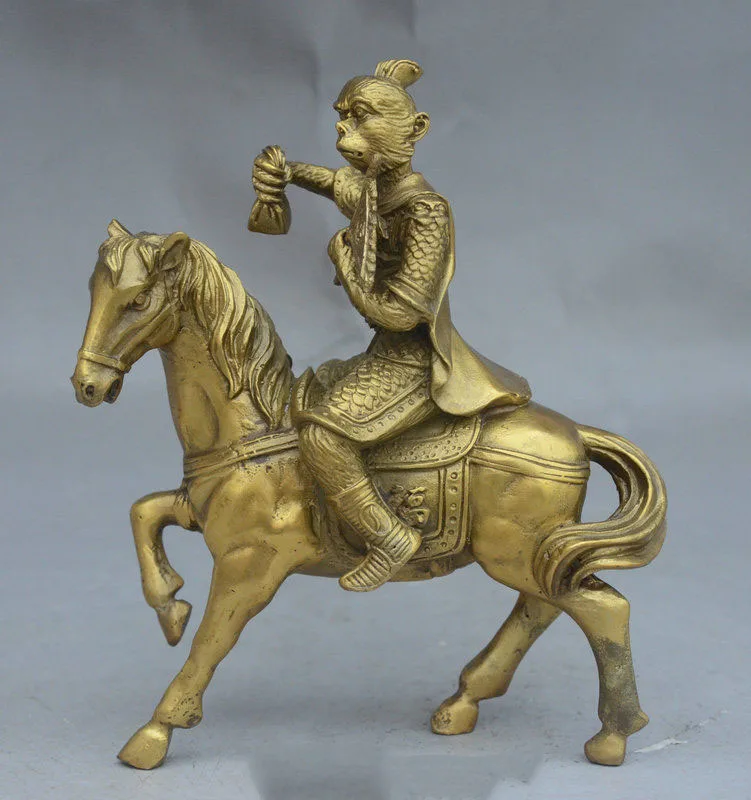 8&quot Chinese Feng Shui Brass Wealth Fu Monkey King Sun WuKong Ride Horse Statue | Дом и сад