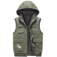 men winter outdoors warm thick plus size fishing vest sleeveless hooded coat casual climbing camping fishing vests outwear