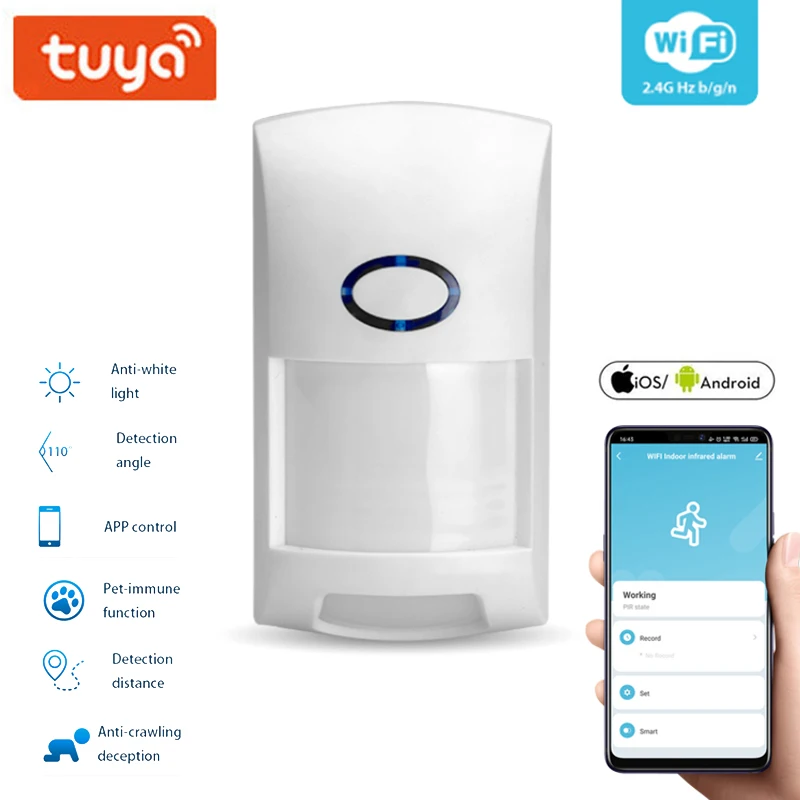 

Умные инфракрасные детекторы Tuya Wi-Fi, датчик движения, будильник, совместим с приложением Tuya Smart Life, работает с приложением Alexa Google Home