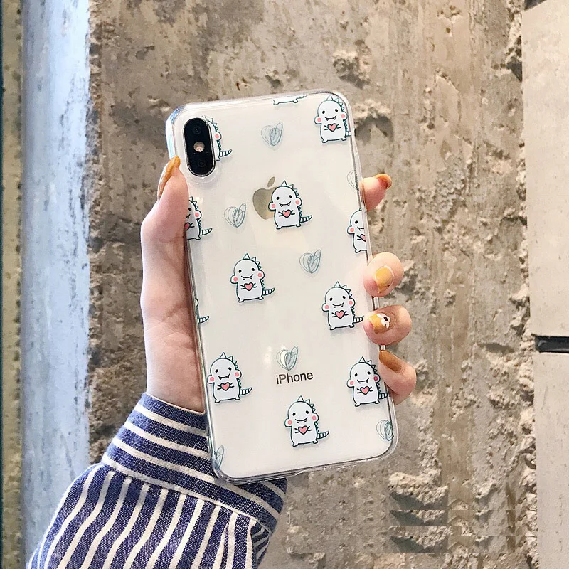 

Cute Cartoon Dinosaur Case For iphone 7 6 6S 8 Plus Case For iphone 11 Pro X XR XS MAX SE 2020 Transparent Color Silicone Cover