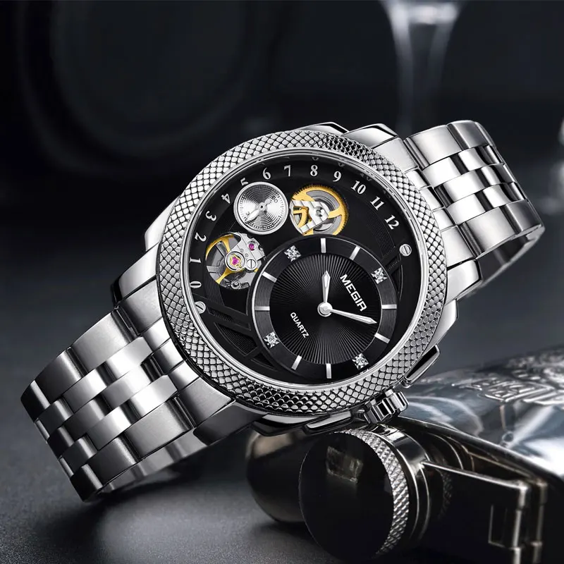 Business Watch for Men MEGIR Luxury Quartz Watches Stainless Steel Military Wrist Clock Hour Time Relogio Masculino | Наручные часы
