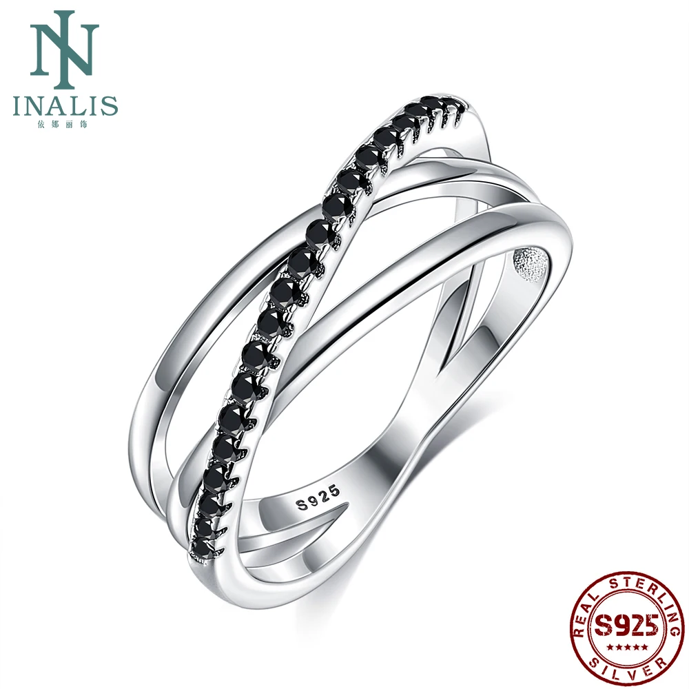 

INALIS 925 пробы серебро три Слои кольца для Для женщин с кубическим цирконием класса люкс кольцо Простые Свадебные Ювелирные украшения рекомен...