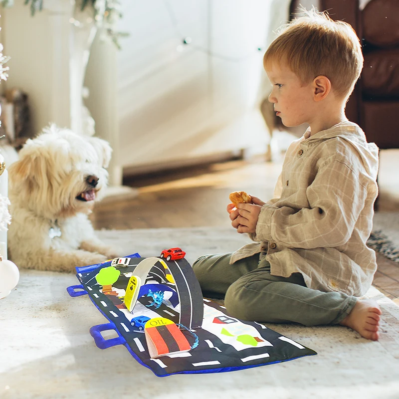 

Montessori early childhood education toy baby car track scene hand carry diy game blanket my car toy