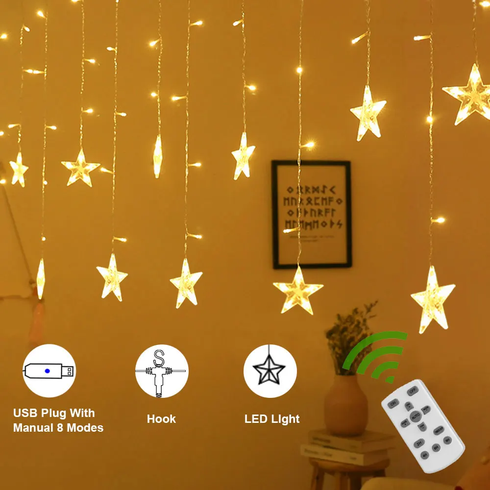 LEDGLE USB звездный занавес светильник Рождество съемный приглушаемый оконный декор