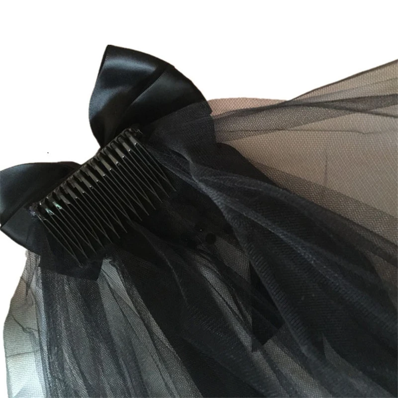 Женская короткая фата с гребнем Черная кружевная двухслойная Фата в стиле панк и