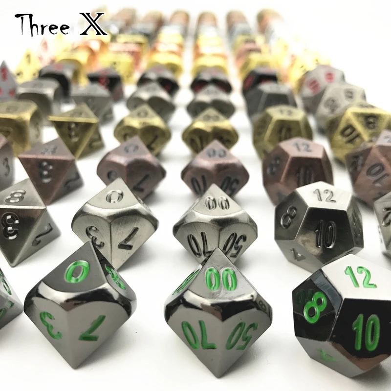 7 шт./компл. металлические кости Juegos De Меса Dados ролевые игры набор D4 D20 многогранные