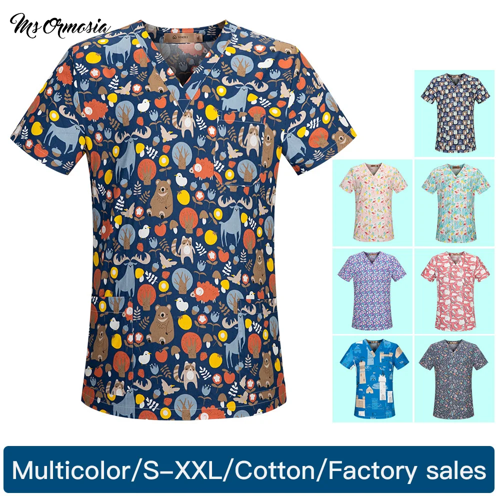 

Разноцветная хлопковая мягкая Униформа с мультяшным принтом для салона красоты унисекс униформа для зоомагазина скрабы униформа Рабочая о...