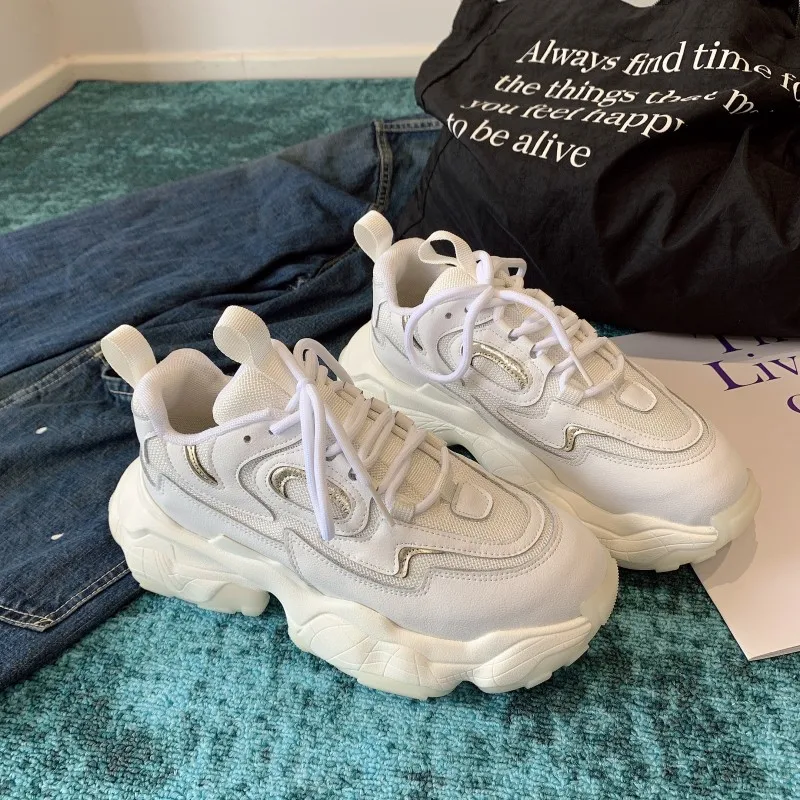 Кроссовки женские сетчатые из натуральной кожи на платформе массивные уличные