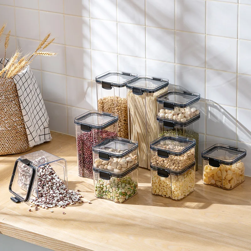 

Grains Storage Boxes Popular Hot Sale 1800ml Square Food Sealed Cans Kitchen Storage Fresh-keeping Storage Cans Snacks Nuts Tea