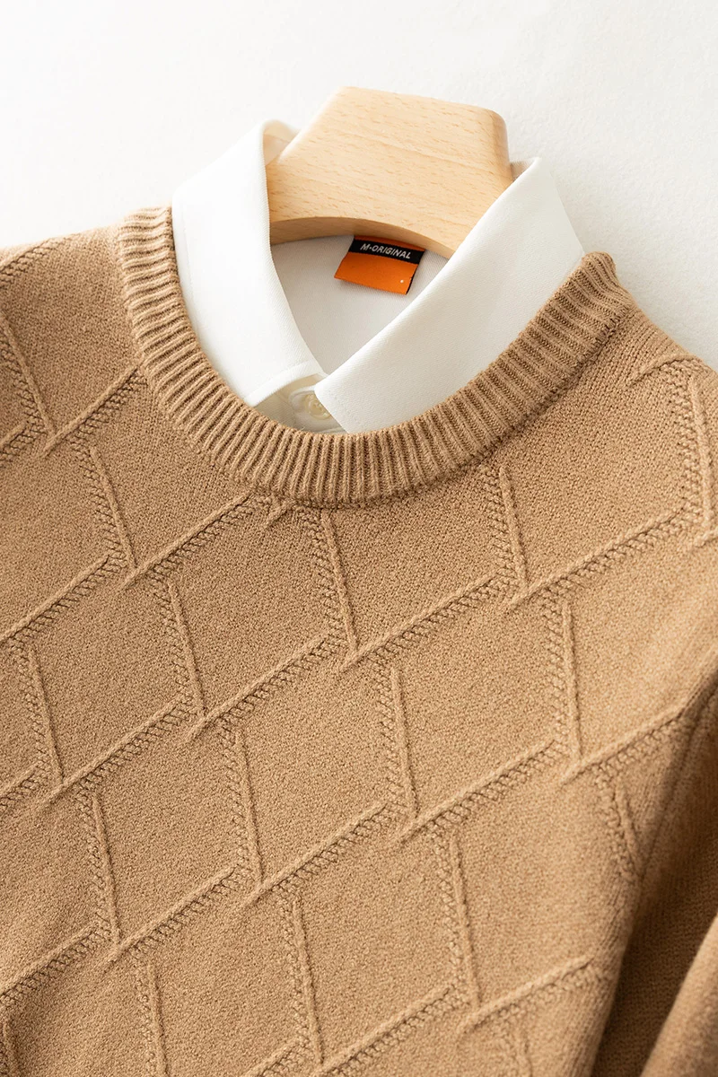 cashmere men's sweater 3XL thick autumn and winter diamond knit business pullover high quality increase solid color base | Мужская