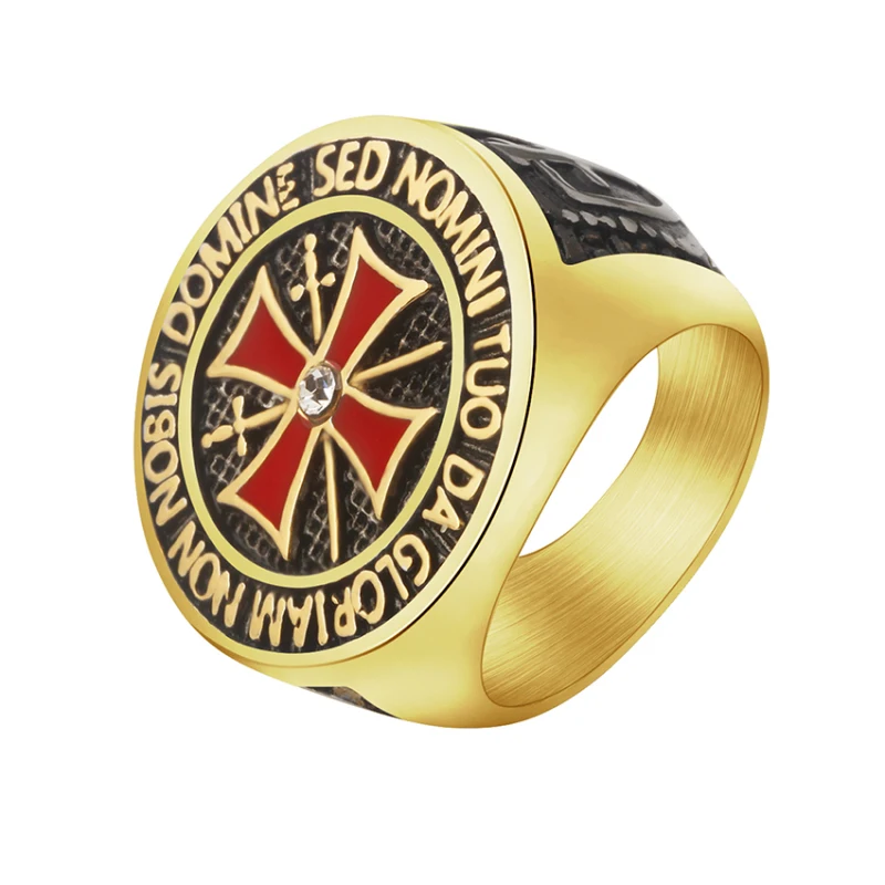 

Knight Templar Man Signet Rings For Men Punk Rock Crusader Stainless Steel Red Cross Rings Chevaliere Homme Men Jewelry