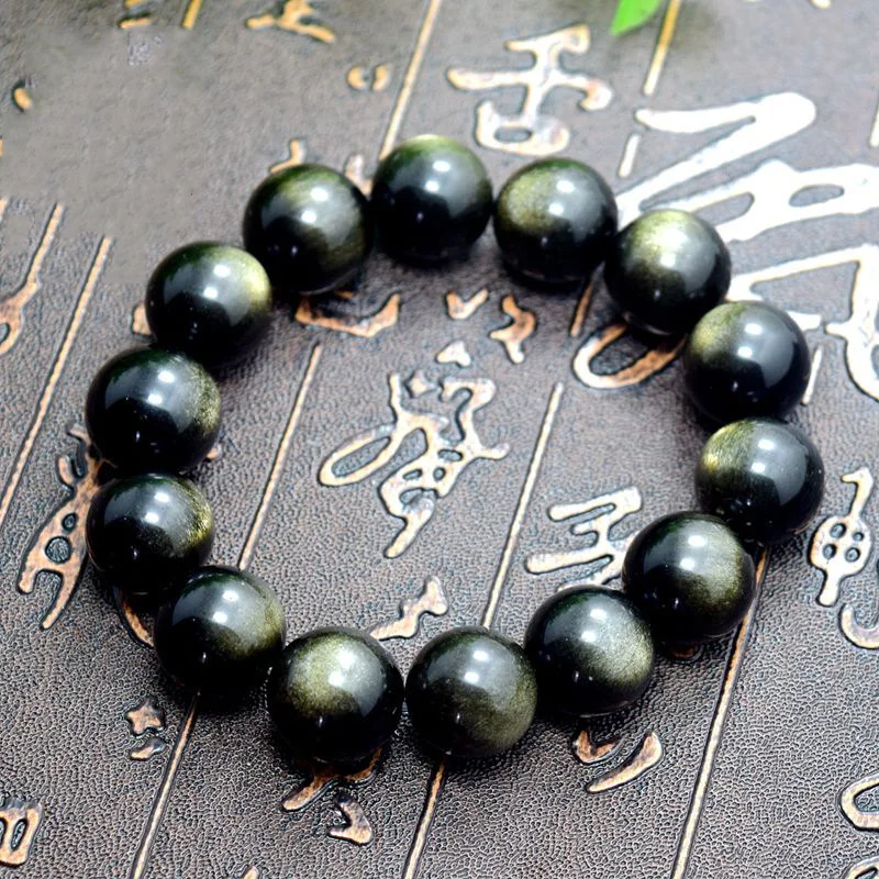 Золотой цвет натуральный обсидиан браслет для мужчин и женщин пара стренг