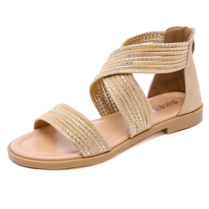 

Woman Sandals Summer Leather Zip Casual Sewing Women Shoes Female Ladies Flats Platform Retro Sandalias