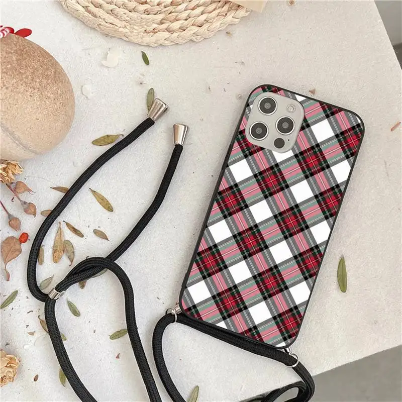 

Plaid stripes artistic luxury Phone Case For iPhone 7 8 11 12 X XS XR MINI Pro Max Plus Strap Cord Chain Lanyard soft