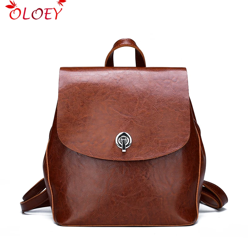 

Fashion High Quality pu Leather Backpack For Girls Daypack Female Fashion Knapsack Vintage Casual Women Oil Wax Cowhide Rucksack