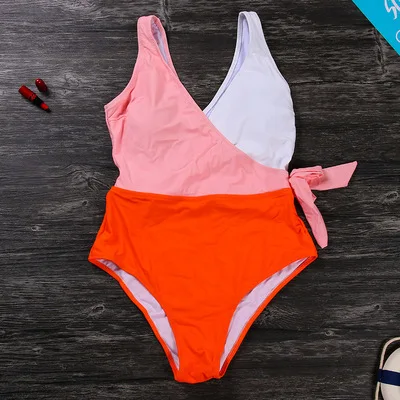 

2021 Women's Swimsuit Swimsuit Bikini One-piece Push-up Thicken Backless Two-color Stitching Beachwear Bikini Sexy Swimsuit