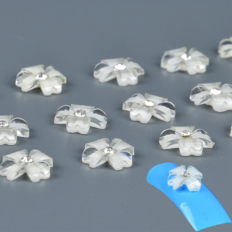 

10Pcs 3D Nail Charms Jewelry White Resin Flower Embed Rhinestone Decorations For Nails Stud DIY Glue Nail Art Stickers