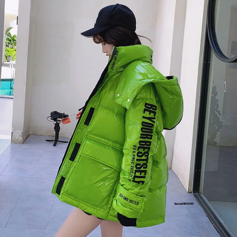 

Streetwear Winter Jacket Women 2021 Candy Colors Glossy Snow Down Outwear White Duck Down Parkas Female Thicken Warm Coat