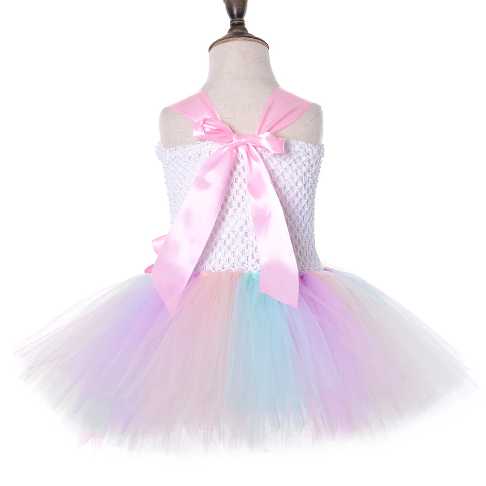 Pastel Flower Girls Unicorn Tutu Dress Princess Girl Masquerade Birthday Party Children Kids Purim Halloween Costume 1-14Y | Детская