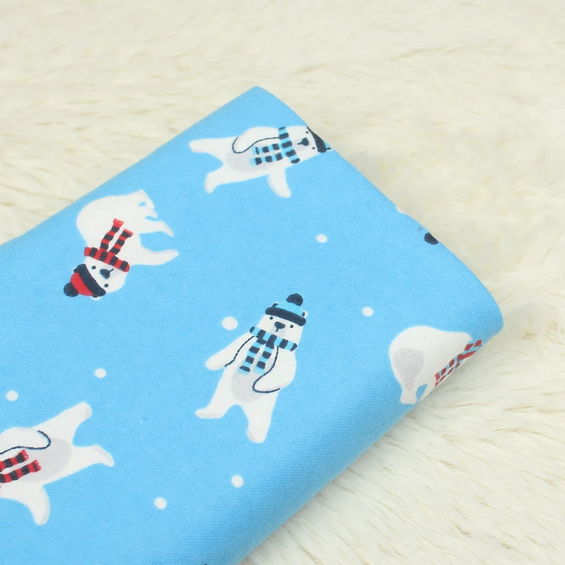 

140CM Width Cartoon Bear in Snow 100% Cotton Fabric for Hometextile Backpacks Slipcover Cushion Cover DIY Material