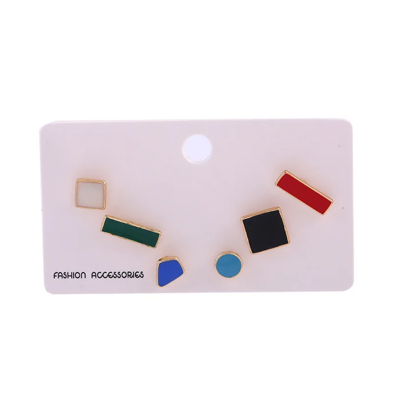 

6 Pcs/set 2020 New Statement Earrings Set for Women Girl Colorful Glaze Square Rectangle Geometric Stud Earring Jewelry