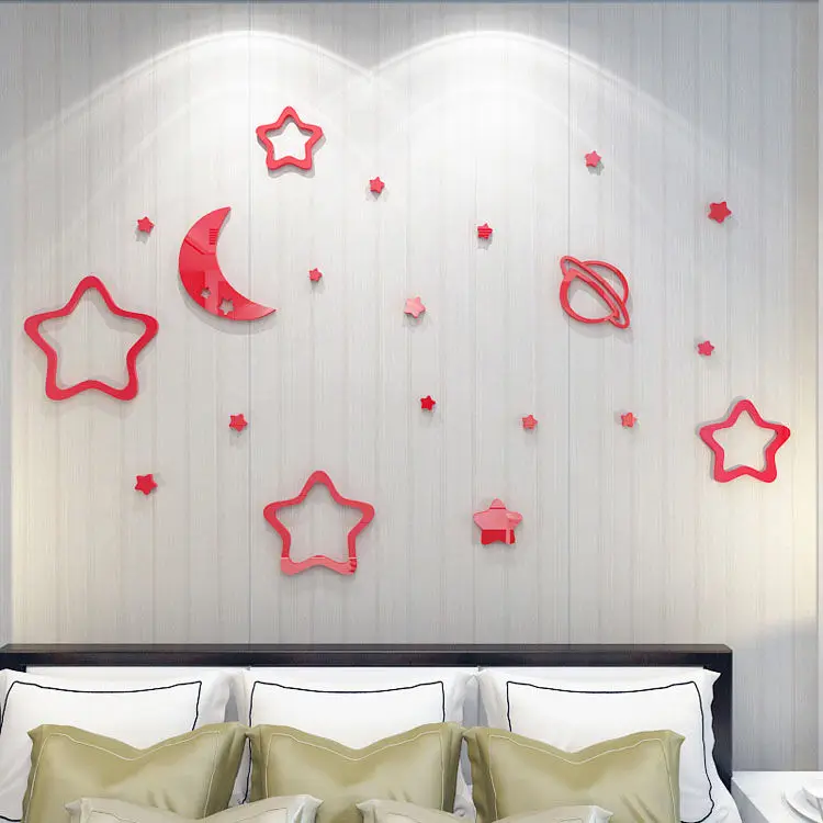 

Stars Moon Wall Sticker Acrylic 3D Wall Decals Cartoon DIY Creative Wallpaper Child Room Bedroom Kindergarten Wall Decor
