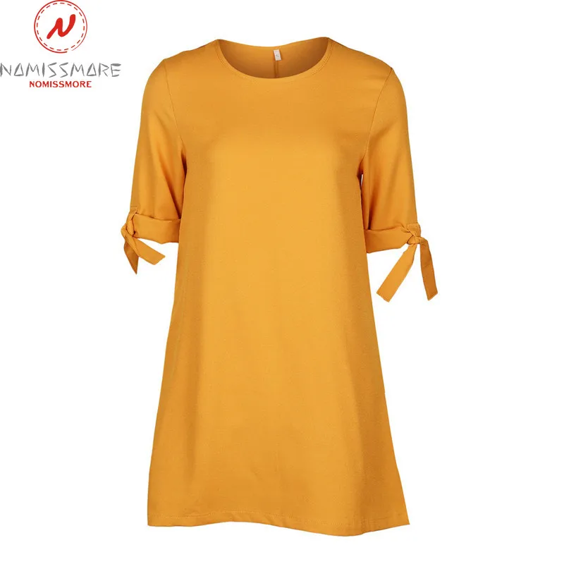 Женское свободное платье с круглым вырезом повседневное однотонное мини