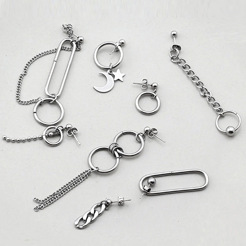 1 шт. серьги/серьги для женщин из нержавеющей стали мужчин Moon Link Boho готический хип