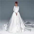 Женское свадебное платье It's yiiya, Белое Атласное ТРАПЕЦИЕВИДНОЕ платье до пола со шлейфом на пуговицах на лето 2019