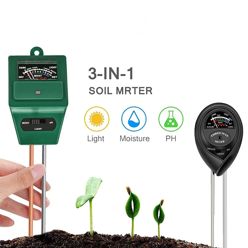 

2Pack 3-In-1 Soils Moisture/Light/PH Tester, Ph Meter Plants Care for Garden, Lawn, Soils Tester Kits (Green+Black)