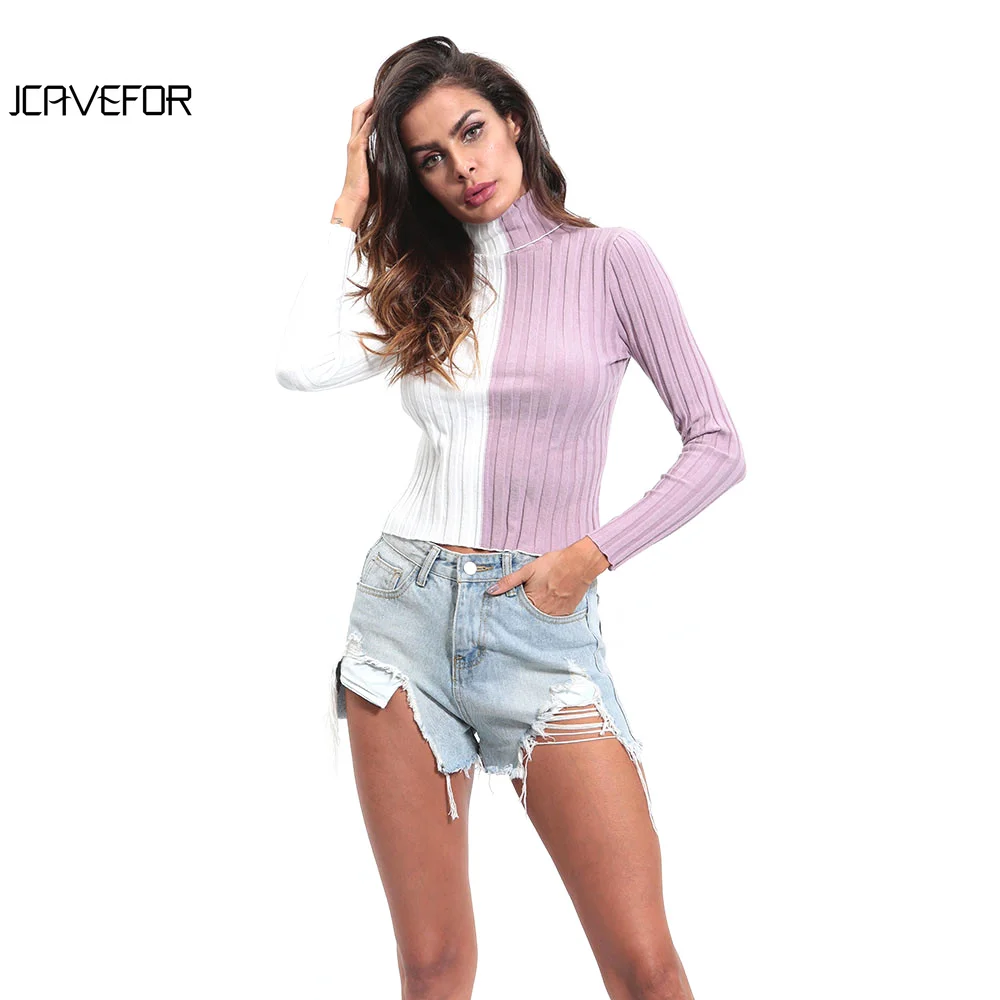 Осенне-зимние женские повседневные свитера с высоким воротником в стиле пэчворк