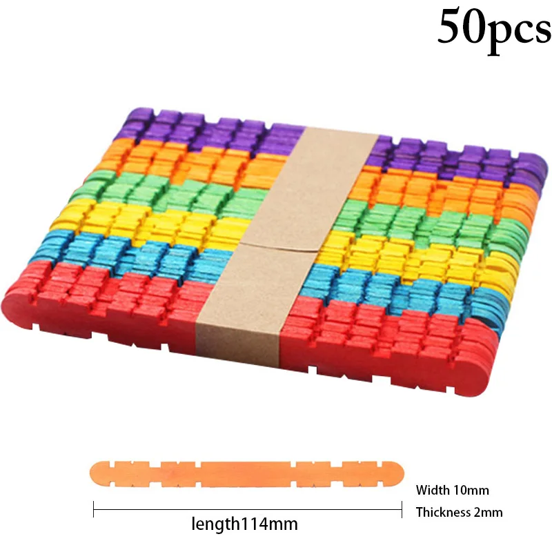 

50PCS Kids Ice Cream Stick DIY Safe Creative Wooden Popsicle Stick Ice Pop Stick Length Wood Craft Ice Cream Sticks