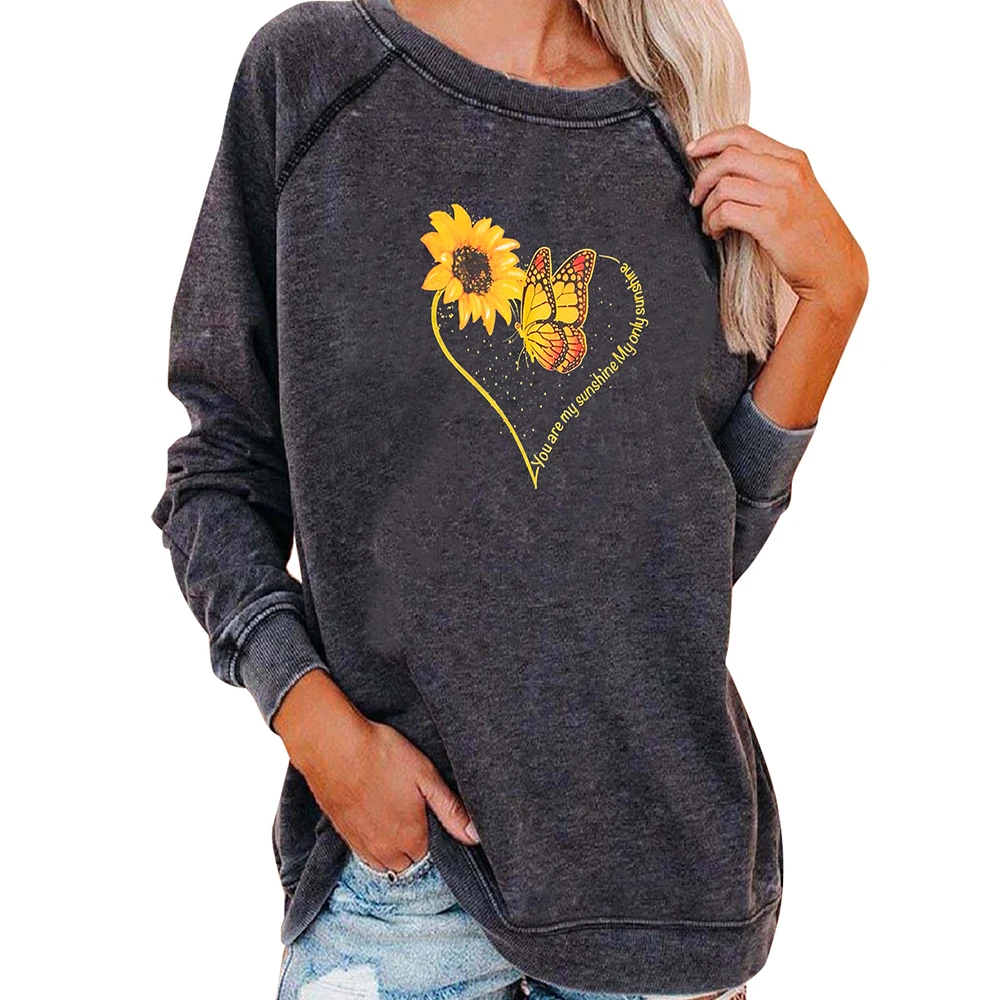 

Женские повседневные топы, свободная простая блузка, свитер с цветочным принтом бабочки, пуловер с длинным рукавом, Женская свободная летня...