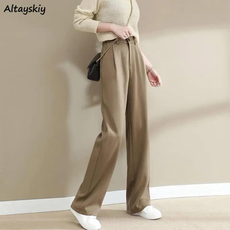 

Casual Pants Women Trendy Office Lady Spring 2021 New High Waist Solid Full Length BF Ulzzang Straight Trousers College Elegant