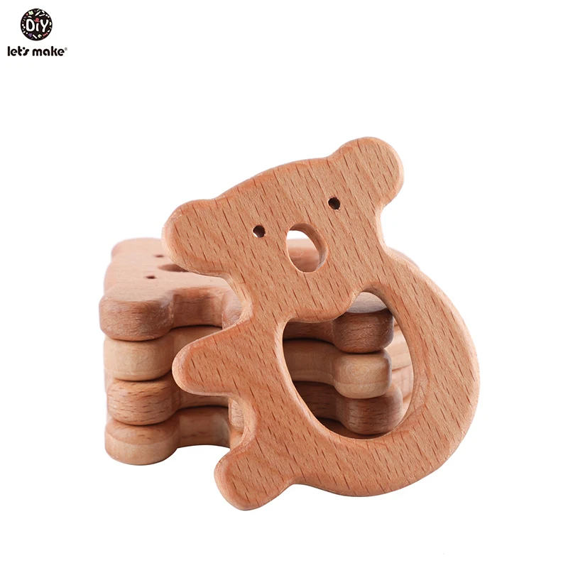 

Let'S Make 10Pcs Wooden Baby Teether Elm Olive Oil Baby Teether Animals Shape Wood Teething Oral Care