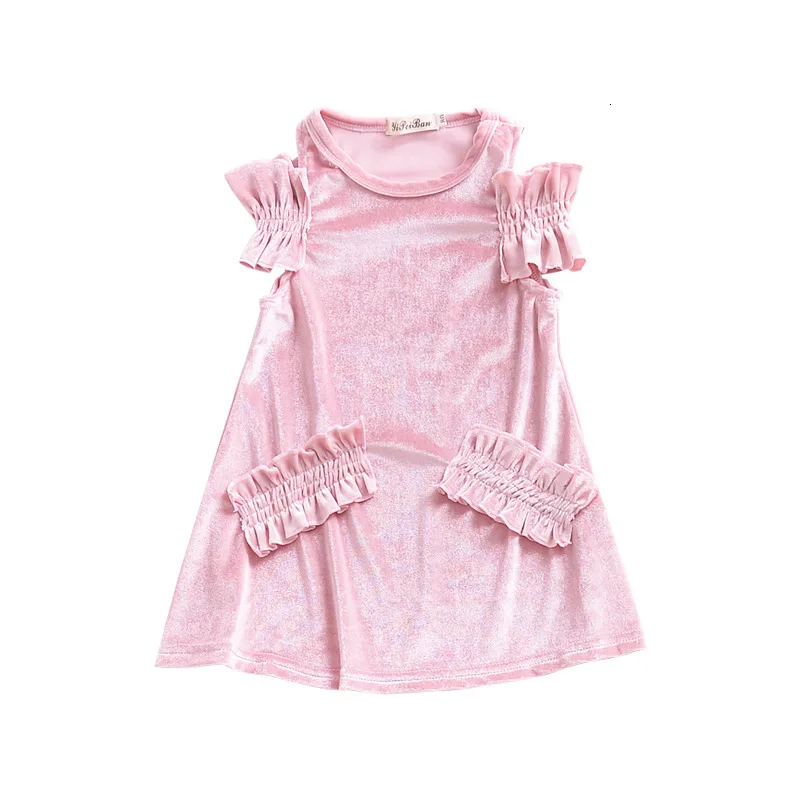European And American Girls Baby Gold Velvet Dress Chritsmas Clothes Children's Off-the-shoulder Sleeve Princess | Детская одежда и
