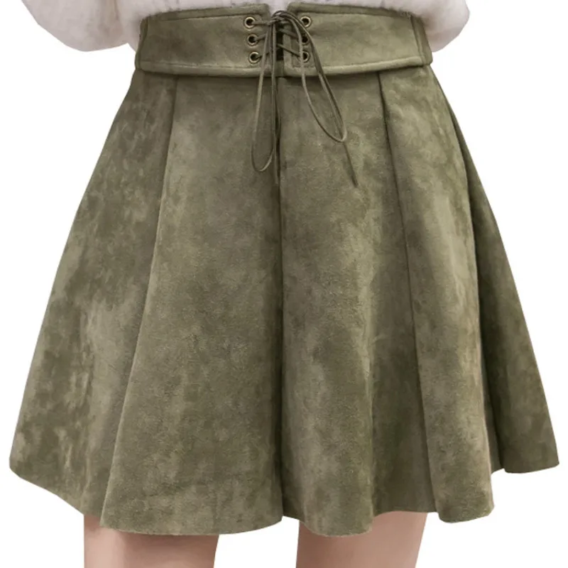 

Kimutomo Women High Waist Pleated Skirt 2021 Spring Autumn Korea Chic Ladies Solid Lace Up A-line Outwear Skirt Casual