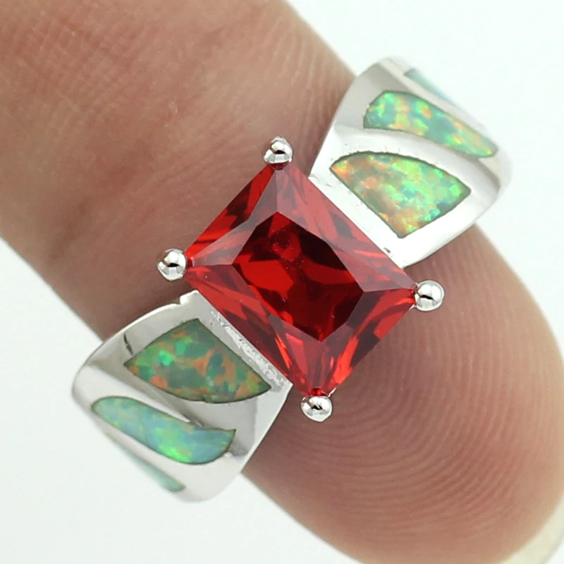 

Gorgeous Synthetic Green Fire Opal Stones Square Shape Garnet Women Rings OR838
