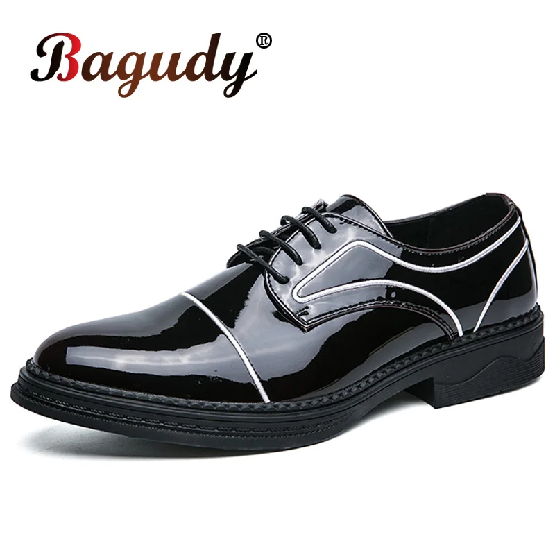 

Fashion Glossy Dress Shoes for Men Evening Party Wedding Shoes Lace Up Business Men's Oxfords Shoes Office Elegant Footwear Male