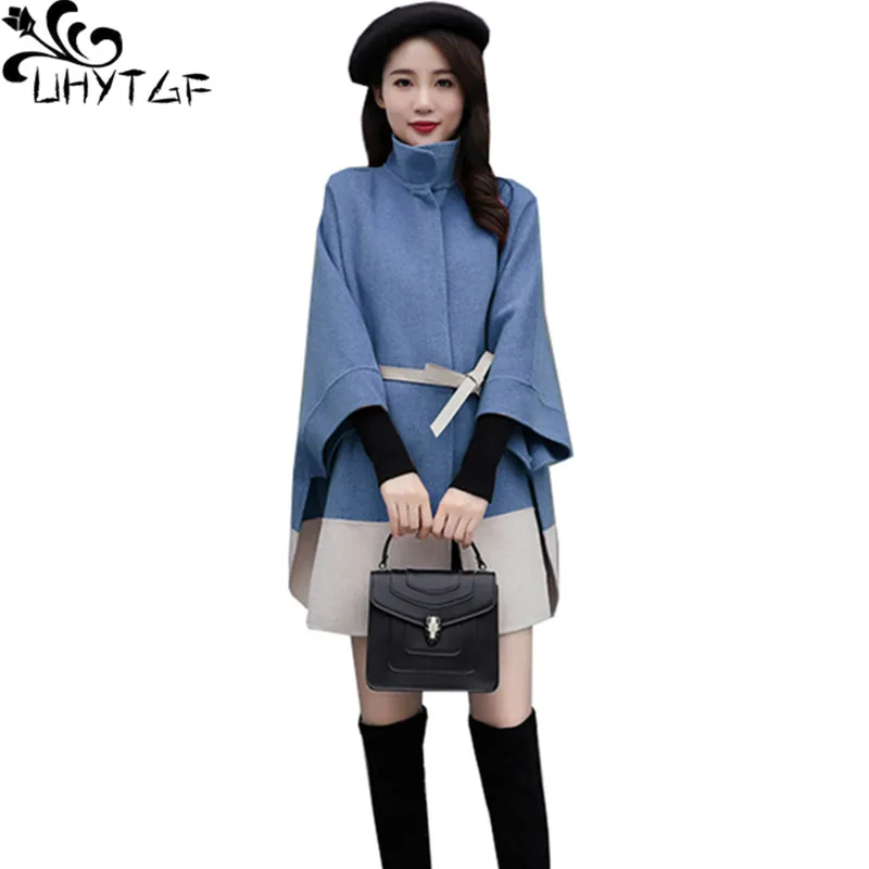 

Женское шерстяное пальто UHYTGF, осенне-зимнее Свободное пальто в Корейском стиле, с расклешенными рукавами, модель 1271