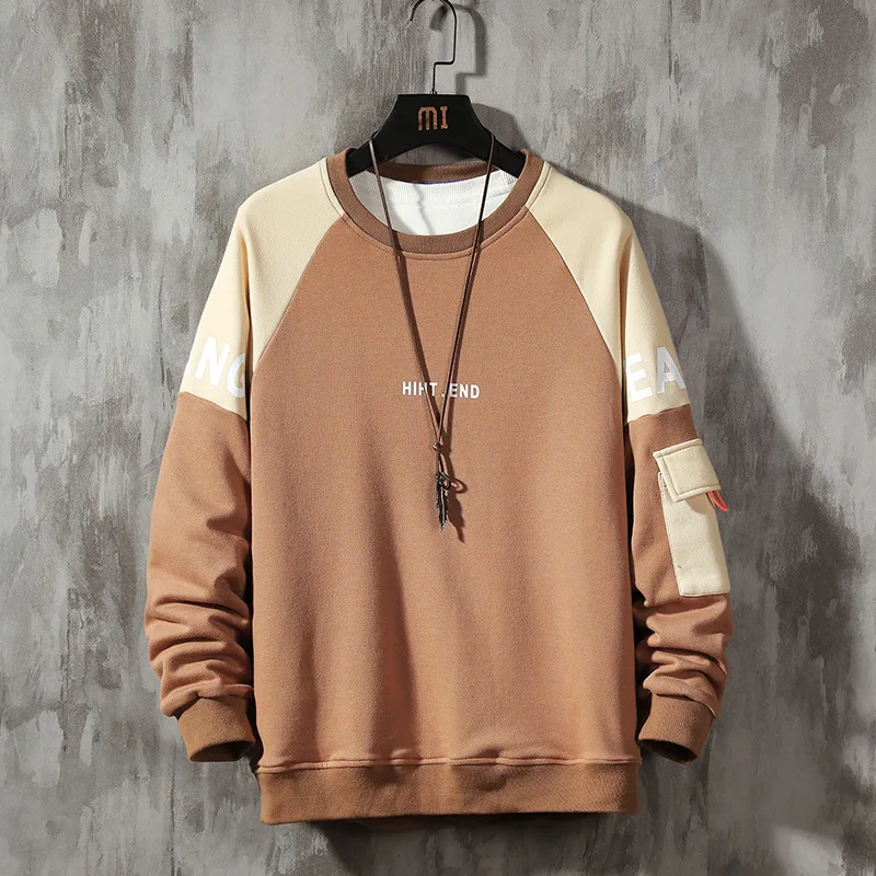 

Spring and Autumn New Men's Hoodie Long-Sleeved T-shirt Men's Hong Kong Style Street Fashion Raglan Contrasting Color round