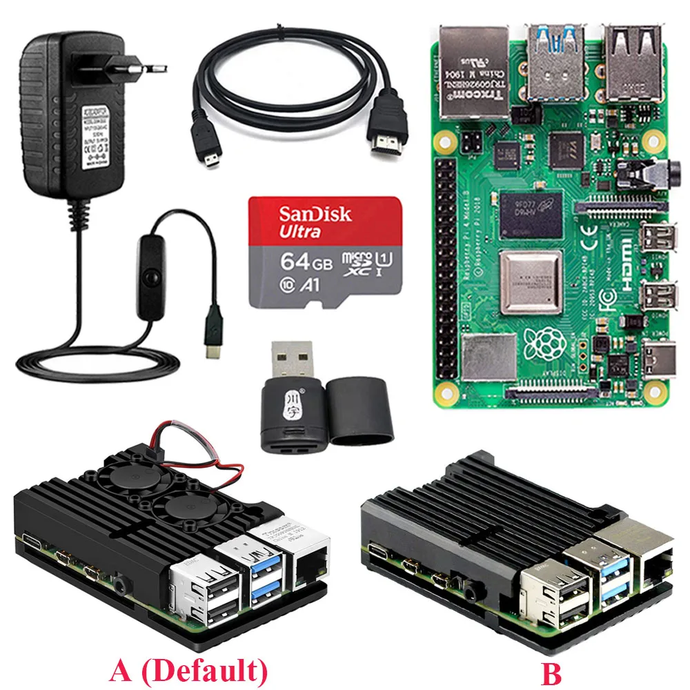 

Оригинальный Raspberry Pi 4 модели B 2 ГБ/4 ГБ/8 ГБ + Алюминий металлический чехол Корпус + Питание адаптер + SD карты для Raspberry Pi 4B