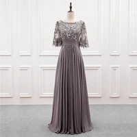2021 latest charming chiffon mother of the bride dresses full length boat neckline wedding guest gowns back out with 34 sleeves