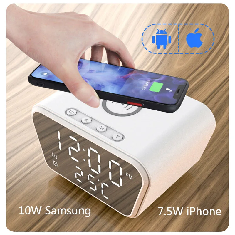 6097 digital alarm clock wireless charger for iphone 12 11 mini pro 8 samsung portable qi wireless charger electronic clock free global shipping