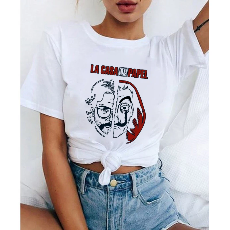 Модная женская футболка LUSLOS футболки повседневная белая забавная рубашка с