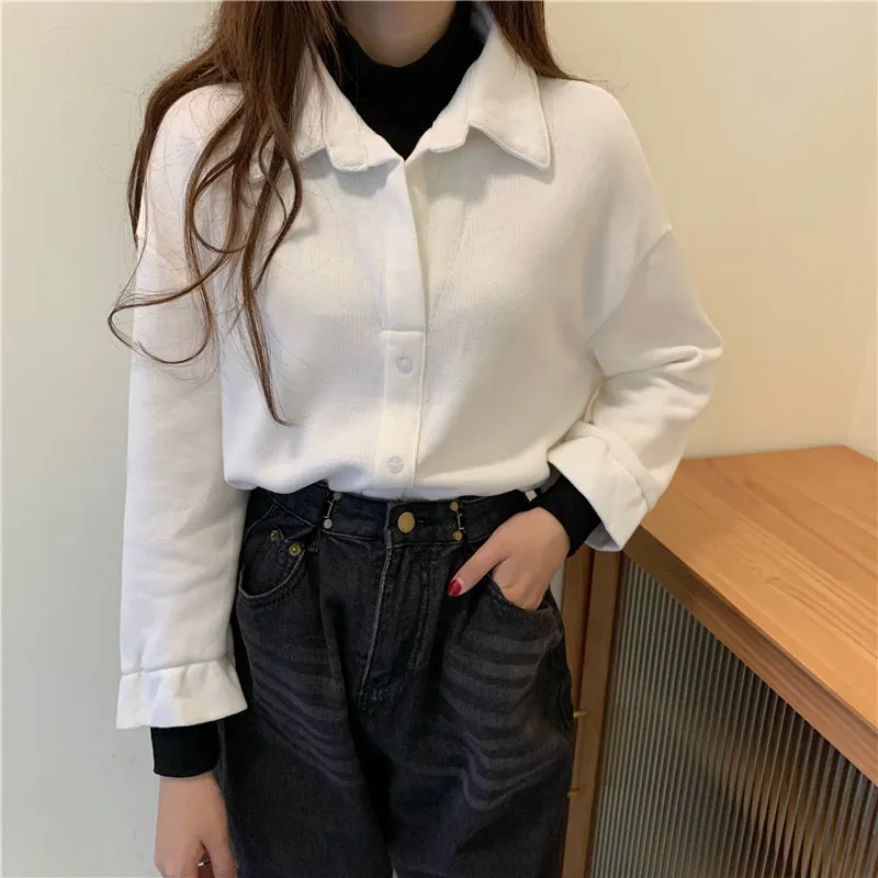 

Fake Two Shirts Womens Tops And Blouses Long Sleeve Spring Ladies Solid Loose Boyfriend Style Shirt Casual Simplicity