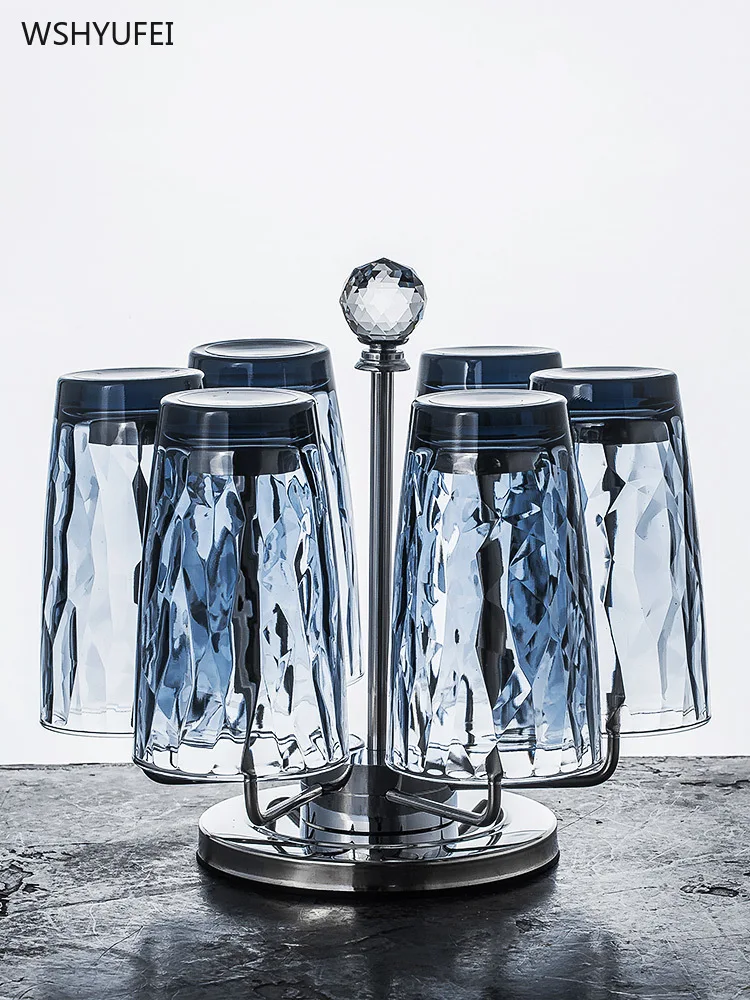 

Direct sales new high-end modern creative stainless steel rotating cup holder glass drain rack beer mug tea cup storage shelf
